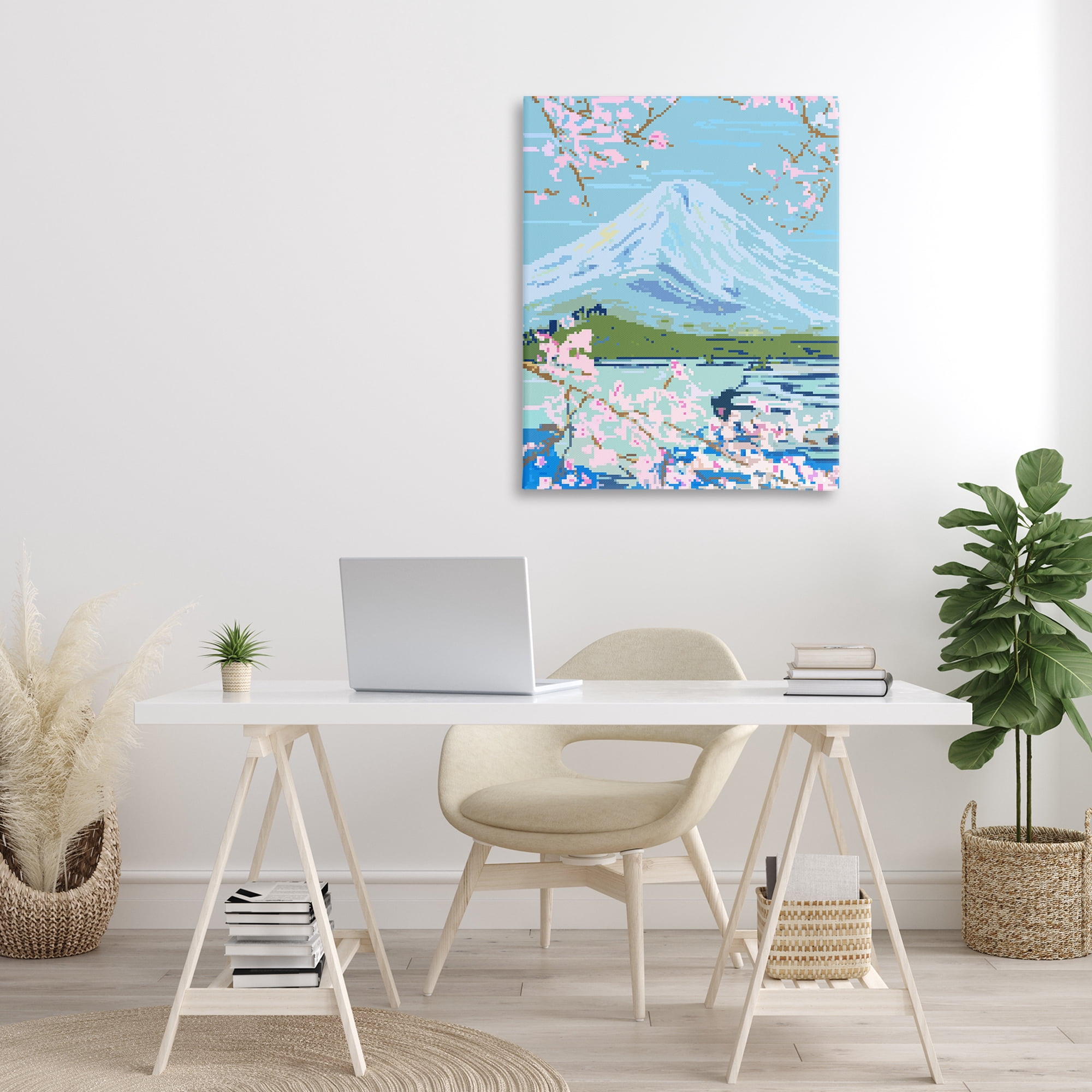 Stupell Industries Pixel Mount Fuji Landscape Painting Gallery Wrapped Canvas Art Print Wall Art, 30 x 40