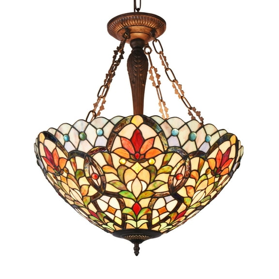 RADIANCE Goods Tiffany-Style 3 Light Floral Inverted Ceiling Pendant 21" Shade
