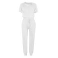 thumbnail image 4 of Scyoekwg Womens 2 Piece Outfits Casual Tracksuit Loose Sweatsuits Sets Solid Color Short Sleeve Round Neck Drawstring Tops Jogger Pants Casual Trendy Outfits (White,S), 4 of 5