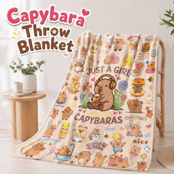 MORAVE 50"x40" Capybara Flannel Throw Blanket, Soft Fuzzy Warm Cozy Design, Perfect Gift for Girls, Boys, Adults and Animal Lovers, Suitable for Couch, Bed, Travel, Living Room and Home Decor