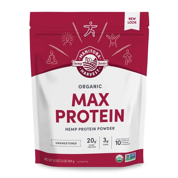 Manitoba Harvest Organic Max Protein Powder, Hemp Protein Powder Unsweetened, 32 oz, 2 lb