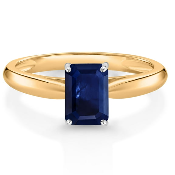 Gem Stone King 1.56 Ct Octagon Blue Sapphire 10K Yellow and White Gold Solitaire Engagement Ring (Size 5)
