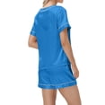 thumbnail image 6 of hotojiny Silk Pajamas for Women Summer Short Sleeve Classic Satin Pajama Sets Cute Elastic Waist Shorts Lounge 2 Piece Outfit, 6 of 6