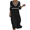 thumbnail image 2 of Ayolanni Dresses for Women V-Neck Solid 3/4 Sleeve A-Line Maxi Dress Flowy Casual Weekend Cotton Long Dress Black XL, 2 of 7