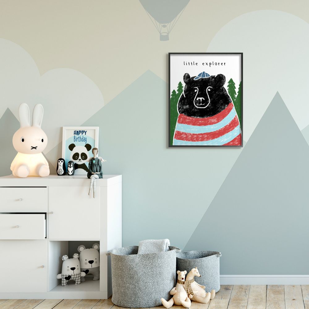 Stupell Industries Little Explorer Children's Black Bear Crayon Sketch Framed Wall Art Design by Daphne Polselli, 24" x 30", Black Framed