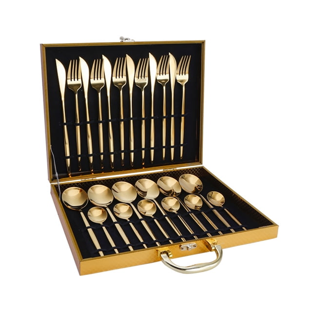 TFixol 24Pcs Dinnerware Set With Gift Box Stainless Steel Kitchen Cutlery Set Knife Fork Spoon Flatware Minimalist Tableware