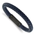 thumbnail image 2 of Stainless Steel Brushed Blue Leather Braided 8.5in Bracelet, 2 of 3