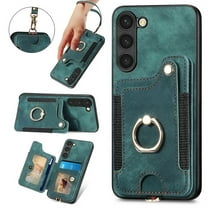 SaniMore for Samsung Galaxy S23 Wallet Case, [RFID Blocking] Elastic Card Slot Vehicle Magnetic PU Leather Ring Holder & Lanyard Stand Money Pocket Cover for Samsung S23 5G, Green