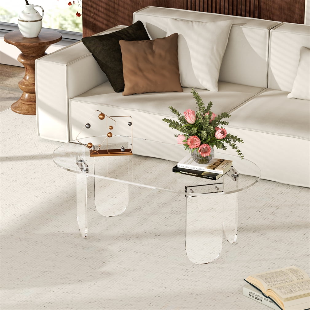 Wisfor Premium Clear Acrylic Coffee Table Sofa End Side Table Living Room Storage Decorative, Transparent, 37.40x19.69x13.78 inch