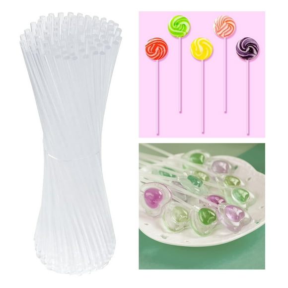 kurtrusly 100x Clear Lollipops Sticks Acrylic for Home Toppers Home Kids Halloween Chocolate 12.7x0.3cm
