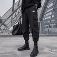 thumbnail image 2 of Pantalones cargo negros multibolsillos para hombre, pantalones para hombre, estilo coreano, hip hop, con múltiples bolsillos, ropa de diseñador, informal, nueva, en nailon suelto, 2 of 5