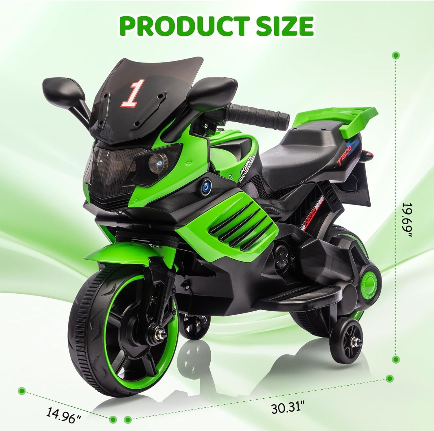 Trilenars 6V Motorcycle, Electric Ride On Car Toy with Training Wheels, Working Headlight, Horn & Music, Battery PoweRed Ride On Motorcycle Toy for Ages 3-6,Green