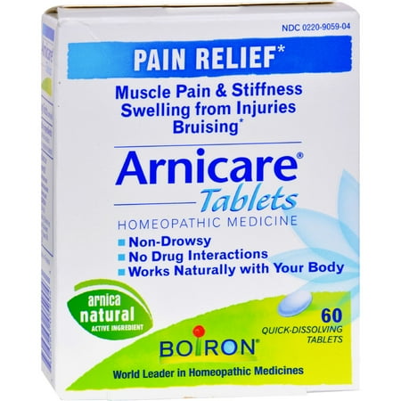 Boiron Arnicare Tablets, Homeopathic Medicine for Pain Relief, Swelling & Bruises from Injuries, Muscle Pain, 60 Meltaway Tablets