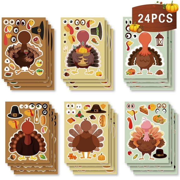 Thanksgiving Turkey Stickers for Kids DIY Thanksgiving Party Games for Thanksgiving Party Refrigerator Window Home Decor 24 Sheets