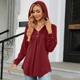 thumbnail image 2 of WEAIXIMIUNG Women's Novelty T-Shirts Plus Size Ladies' V Neck Solid Color Button Drawstring Long Sleeve Loose T Shirt, 2 of 4