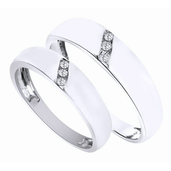 White Natural Diamond His And Hers Wedding Band Set in 14K White Gold (0.1 Cttw)