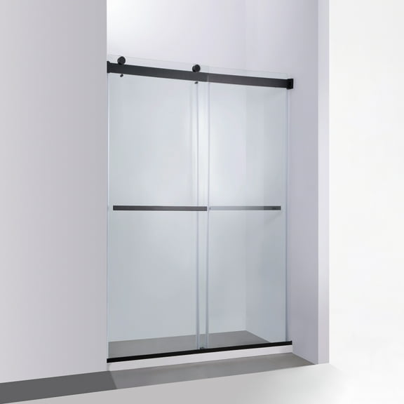 Vinnova Spezia 48" W x 76" H Rectangle Double Sliding Frameless Bathroom Shower Door in Matte Black