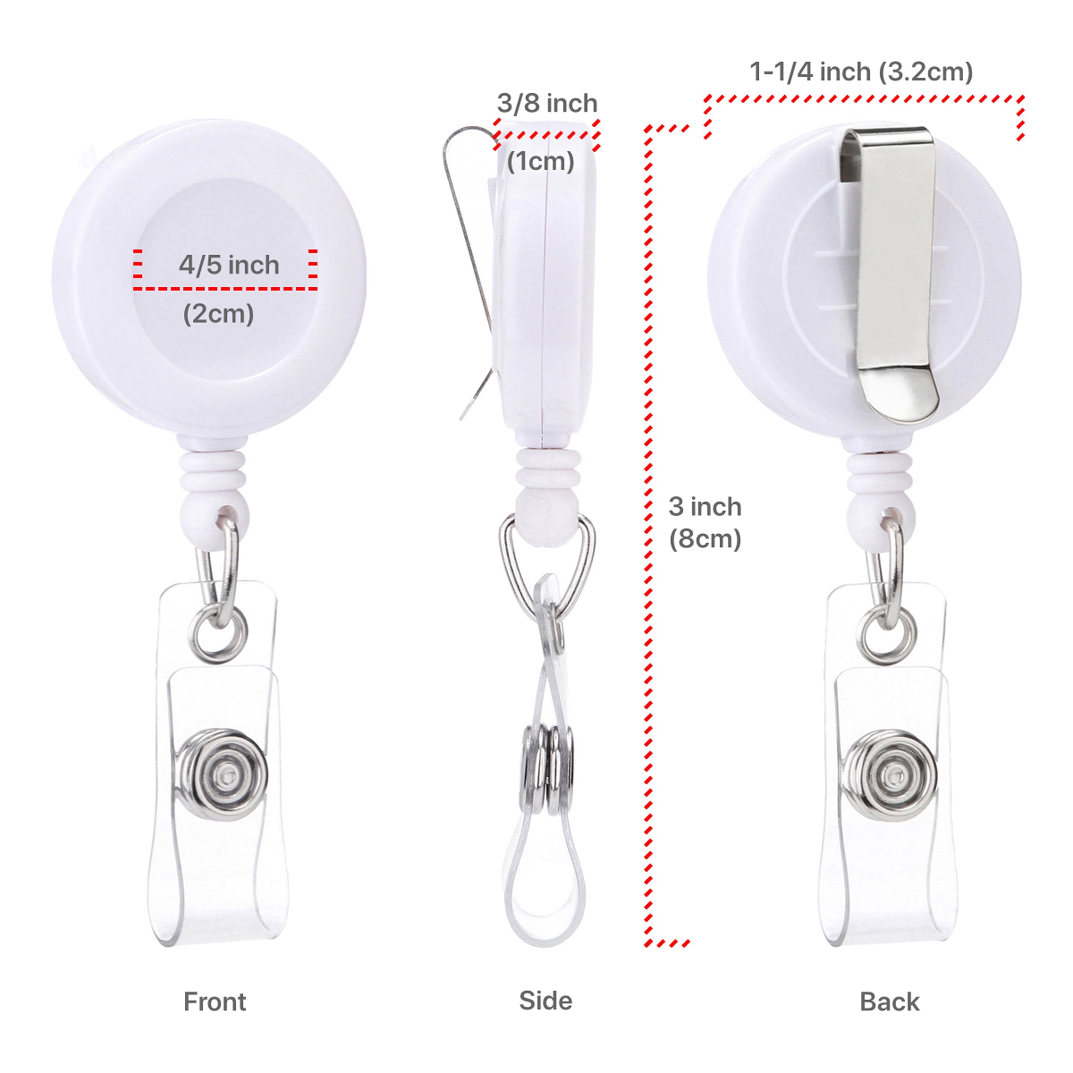 QREEL Retractable Badge Holders, Badge Reels with Belt Clip for ID Cards & Work Badges (100-Pack, White)