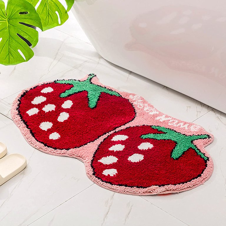 UKELER Cute Strawberry Shape Bathroom Rug for Kids Non Slip Absorbent Bath  Mat Washable Shaggy Kids Bedroom Decor Bathroom Door Mat 31.5''x19.7