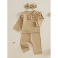 thumbnail image 5 of Toddler Baby Girls Fall Clothing Set 0 6 12 18 24 Months 2T 3T Solid Color Long Sleeve Round Neck Ruffled Tops Long Pants Headband 3-Piece Outfits, 5 of 9