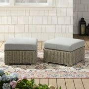 Better Homes & Gardens Bellamy Outdoor 2pk Ottomans, Gray Wicker/Gray Cushion