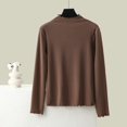 thumbnail image 2 of Women Spring Tops Lightweight Ruffle Mock Neck Solid Color Long Sleeve Undershirt - Half High Neck Ribbed Tops Ribbed Lettuce Trim Soft Base Layer - Fitted Casual Homewear for Women Coffee XL, 2 of 7
