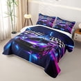 thumbnail image 3 of Castle Fairy Neon Race Car Trio Twin Quilt Set,Checkered Flag Glow Twin Coverlet Set for Bedroom,Purple Pink, 3 of 7