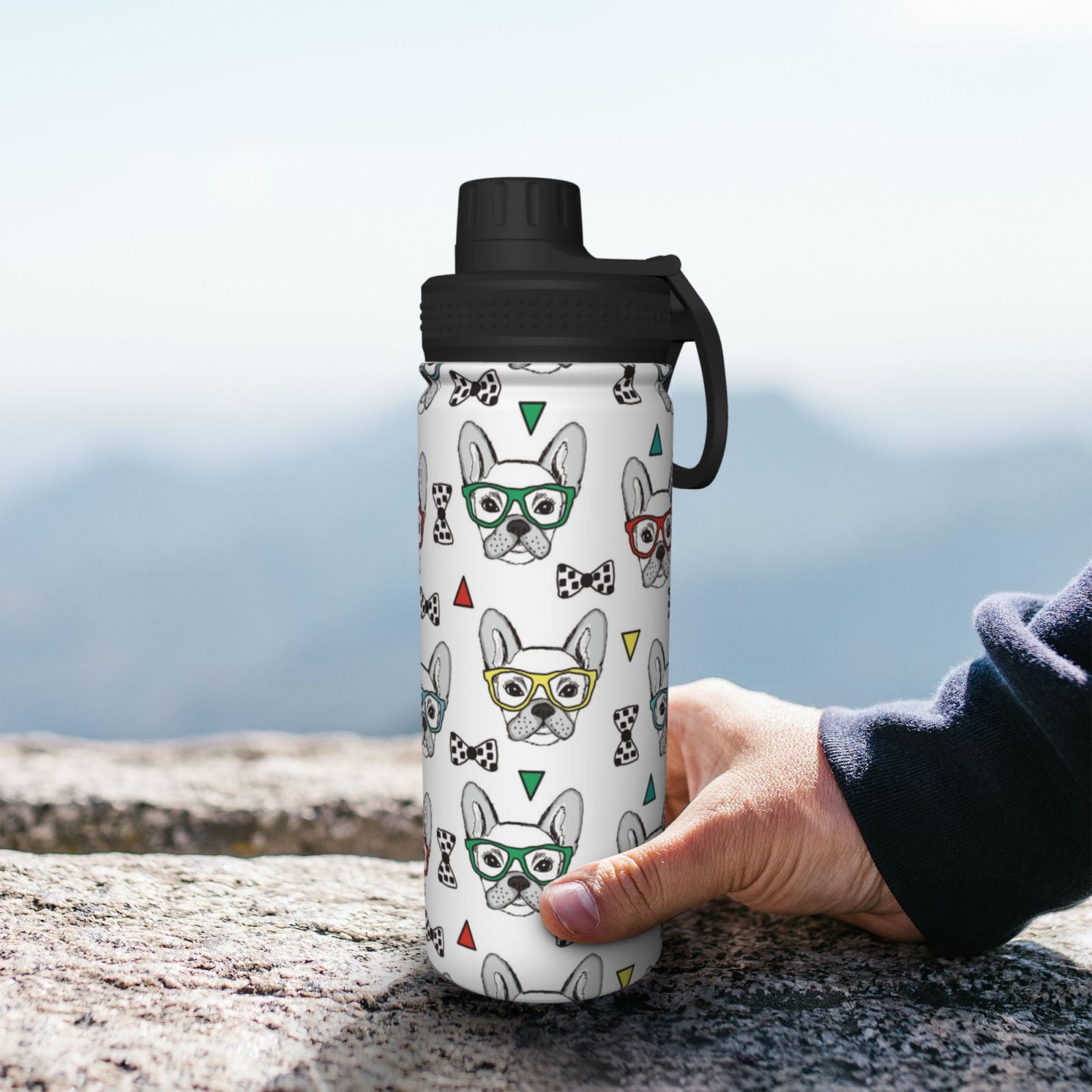 Fuzoiu Cute French Bulldog Print 18oz Sports Insulated Kettle,Stainless Steel Vacuum Water Bottle, Leakproof Sport Flask