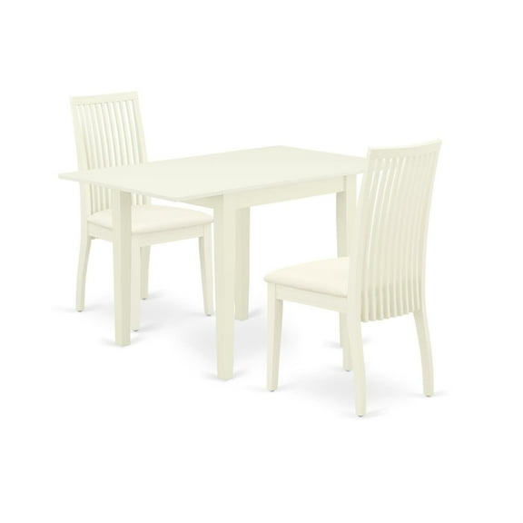 Ergode NDIP3-LWH-C 3Pc Dining Room Table Set Offers a Dinette Table and 2 Dining Chairs with Microfiber Upholstery Seat, Linen White Finish
