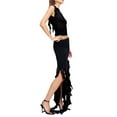 thumbnail image 6 of KelaJuan Women Summer 2 Pieces Outfits Solid Color Crew Neck Sleeveless Tank Tops Ruffles Slit Long Skirts Set, 6 of 7