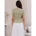 thumbnail image 3 of DARING DIVA Women's Smocked Plaid Short Sleeve Crew Neck Ruffle Tops Shirt S Gray Green, 3 of 6