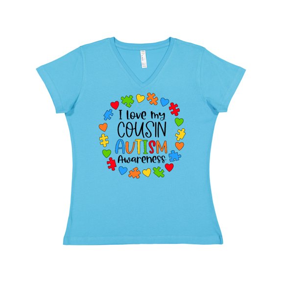 Inktastic I Love My Cousin Autism Awareness Women's V-Neck T-Shirt