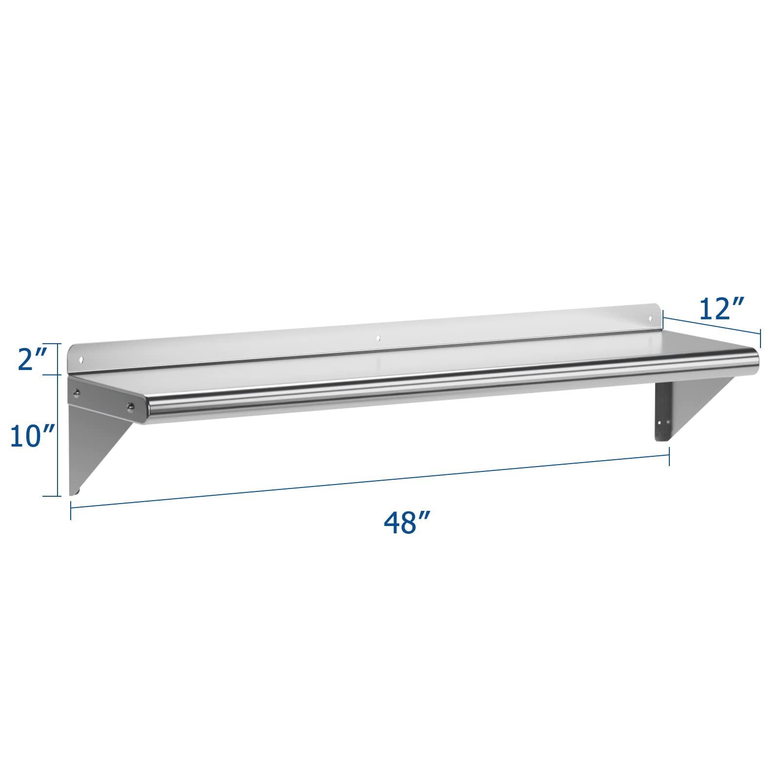 RIEDHOFF NSF Certified 12" x 48" Stainless Steel Wall Mount Shelf with Backsplash, Commercial Grade, 220 lb Capacity for Restaurant and Kitchens