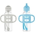 thumbnail image 1 of Dr. Brown's Milestones Narrow Sippy Straw Bottle, Spill-Proof with 100% Silicone Handles, Gray/Blue, 6m+, 2x8oz Bottles, 1 of 9