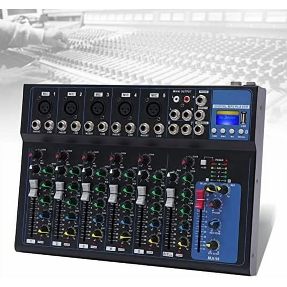 Bluetooth Portable Audio Mixer w/USB DJ Sound Mixing Console MP3 Jack 48V Power, 7 Channel Bluetooth Mixer, 7-Channel Bands Mixing Boards For Studio Recording, Home KTV(7 Channel)