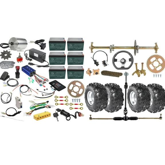 32" Complete Go Kart Rear Axle Kit Steering & 72V 3000W Electric Motor Kit & 18x9.50-8" Wheels Tires DIY Parts for Golf Cart Go Cart Drift Cart Trike 4 Wheelers ATV Quad Buggy