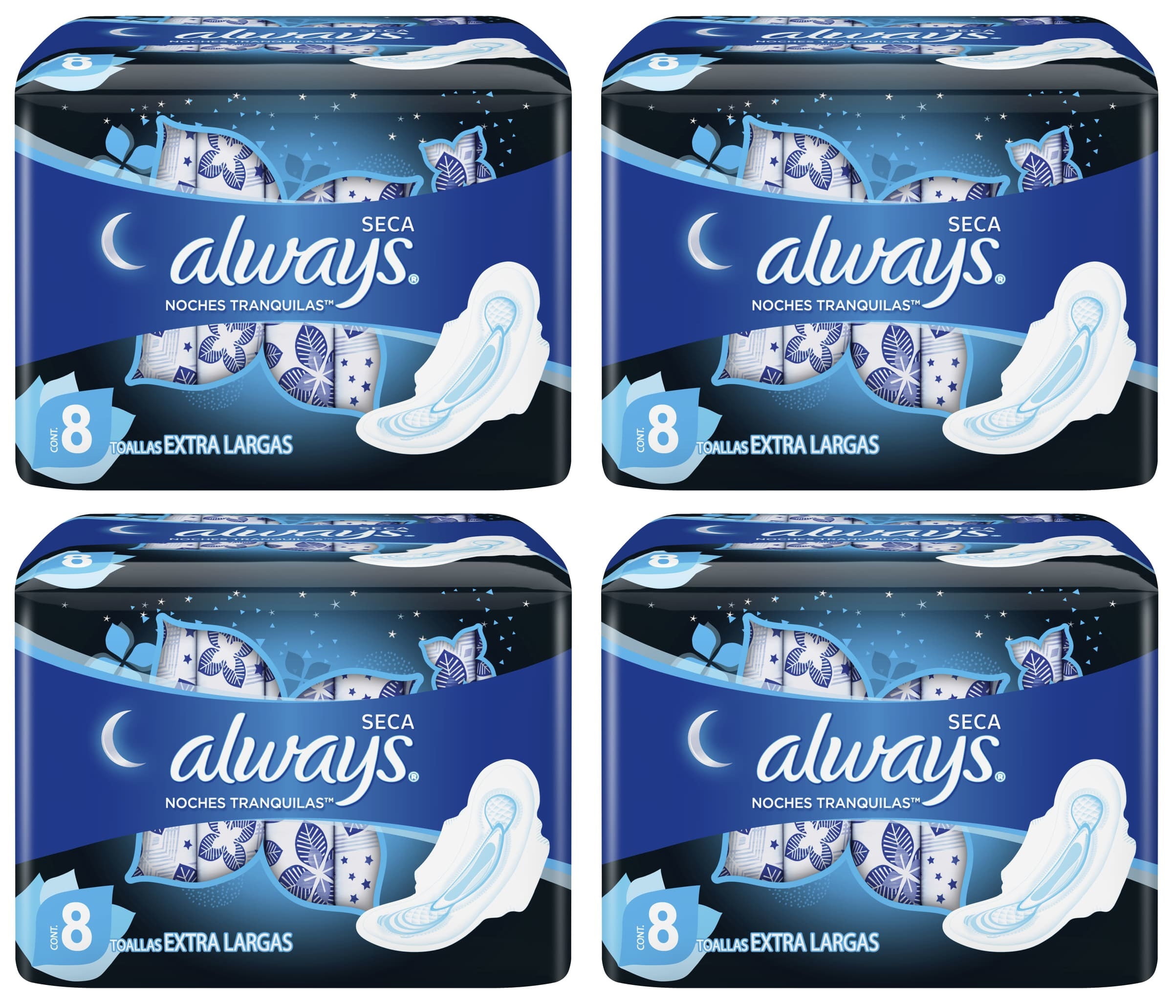 Pack of 4 Always Extra Large Overnight Pads with Wings 32 Count