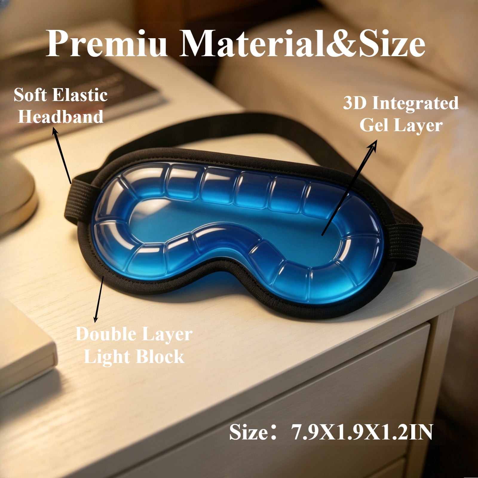 3D Gel Sleep Eye Mask, No Eye Pressure Marks, Cold and hot compresses for Eye Fatigue Relief, Elastic Strap, Black