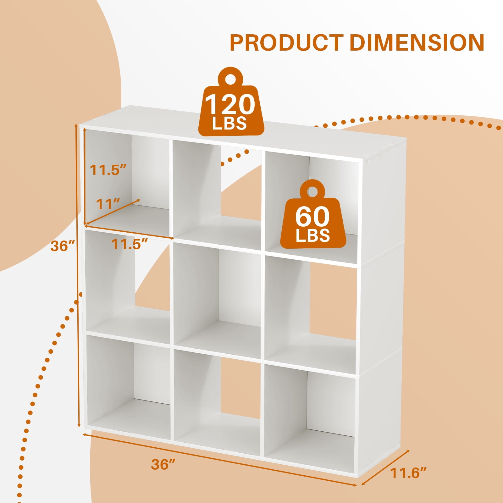 Simenmax 9 Cube Storage Organizer, Bookshelf with 5 Removable Back Panels for Living Room, Bedroom, Home Office, White