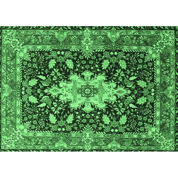 Ahgly Company Indoor Rectangle Persian Emerald Green Traditional Area Rugs, 2' x 4'