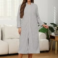 thumbnail image 5 of Long Hooded Zipper Bathrobe for Womens Flannel Robes Color: Light Gray Size: XXL, 5 of 6