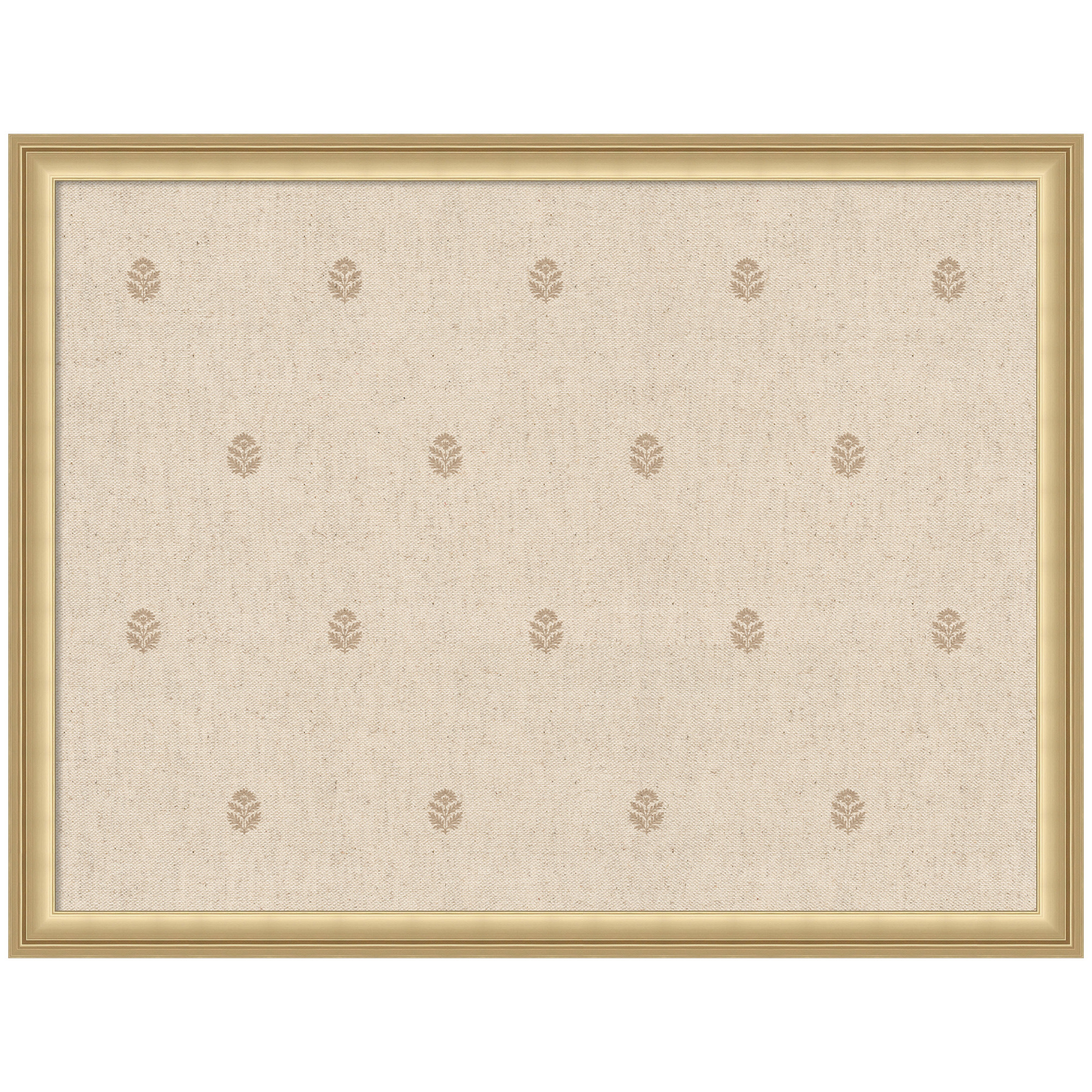 Kate and Laurel Framed Fabric Pinboard 26 x 20, Beige Botanical Block Print Printed Linen Classic Bulletin Board for Use as a Vision Board or Wall Organization, Florence Gold Frame