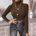 thumbnail image 6 of Aoiroe Women's Mock Turtleneck Long Sleeve ShirtsWomen's Scoop Neck Tops, Long Sleeve Lightweight Knit Pullover Sweater Tops, Lightweight Long Sleeve Casual Trendy Tops Winter Clothes, Coffee L, 6 of 8