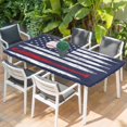 thumbnail image 2 of American Flag Table Cloths for 5 Foot Rectangle Tables, US Flag Baseball Stars Navy Blue Patio Waterproof Elastic Fitted Tablecloths, Washable Rectangular Table Cover for Camping, 2 of 8