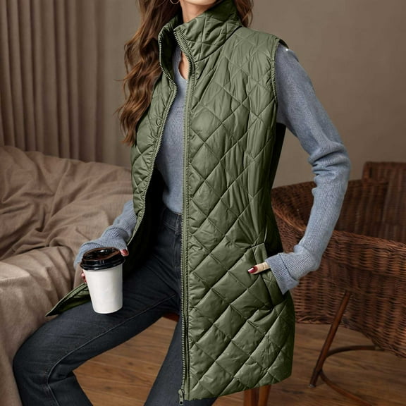 Cutuoiiu Women's Solid Color Sleeveless Jacket Quilted Lightweight Zip Pockets Vest Jacket Gifts