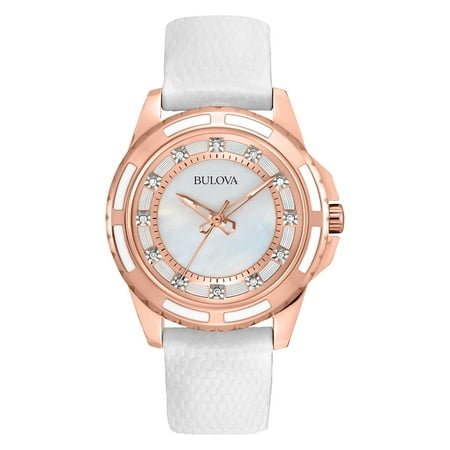 Bulova Womens Textured Leather Diamond Watch