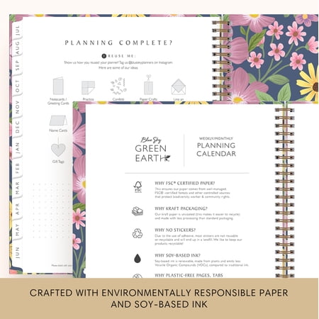 Blue Sky Sustainability 2026-2027 Weekly and Monthly Academic Year Planner Calendar, July 2026 - June 2027, 8.5 x 11, Flexible Cover From Recycled Plastic, Laminated Tabs, Storage Pocket, Gail