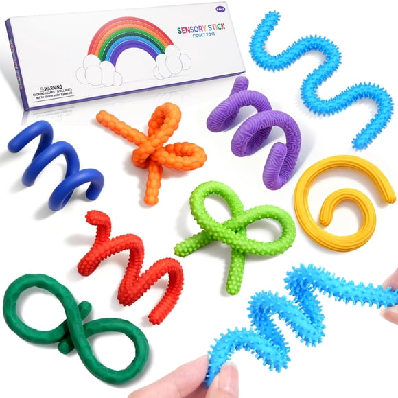 8Pack Silicone Fidget Sensory Sticks, Silent ADHD Autism Fidget Toys for Kids Adults, Classroom Prizes Treasure Box Toys, Travel Car Airplane Sensory Toys for Seniors Dementia Activities