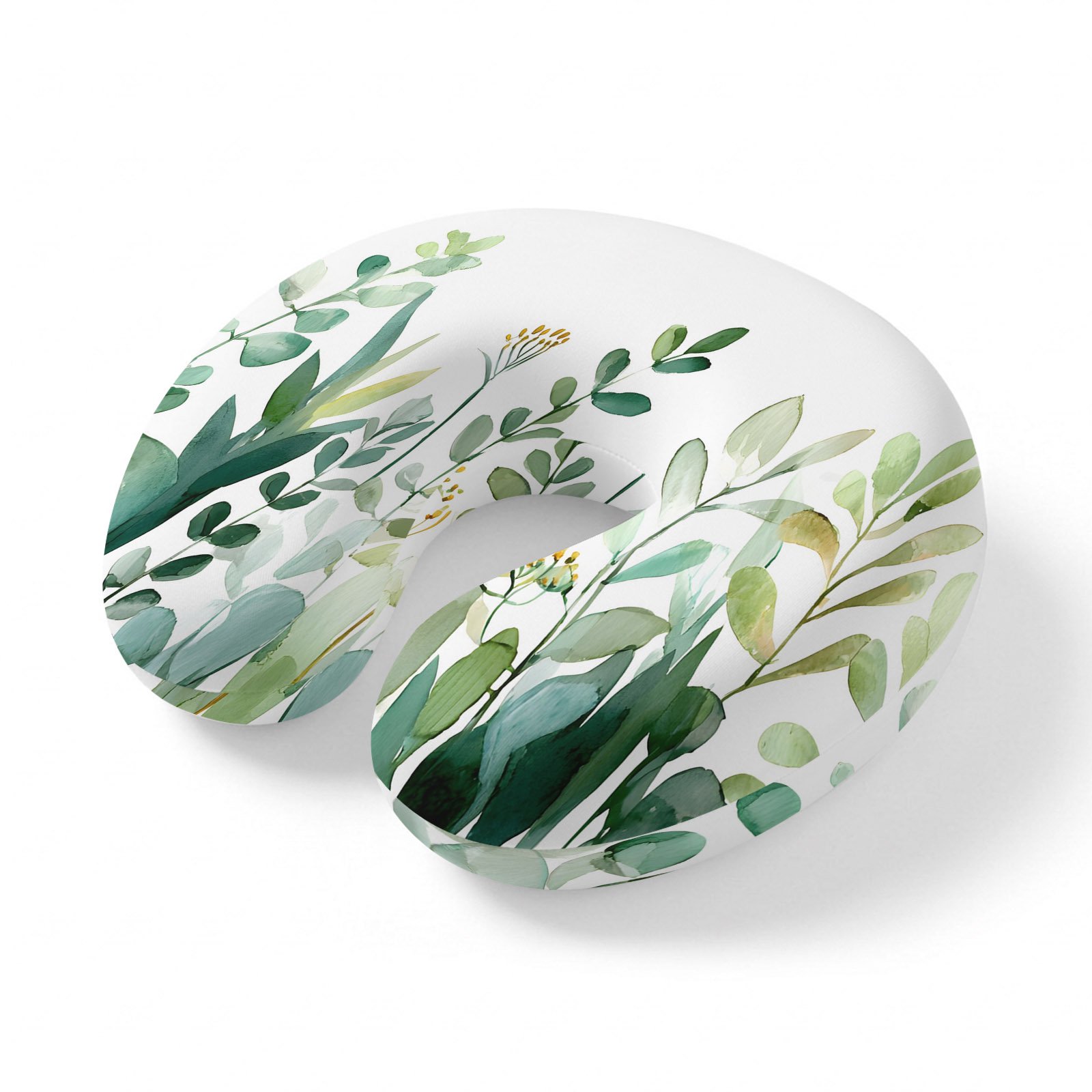 Neck Pillow for Travel Watercolors Gradient Green Leaves Memory Foam U Shaped Pillows Portable Headrest Rural Plants Neck Head Support Cushion for Home Office Car Airplane Sleeping