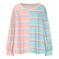 thumbnail image 4 of Shirts for Women Womens Tunic Tops Ndbuld Women's New Round Neck Long Sleeve Color Striped Casual Fashion Blouse Deal of The Week Pink XL, 4 of 5